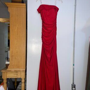 Jovani Red One Off the Shoulder Full Length Red Formal Gown Size 00